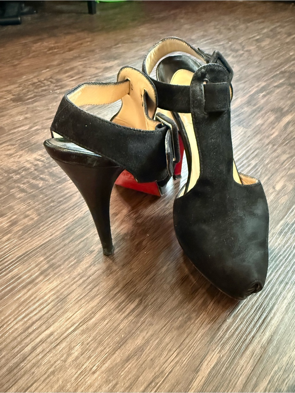 Christian Louboutin Black Suede T-Strap High Heel Pumps